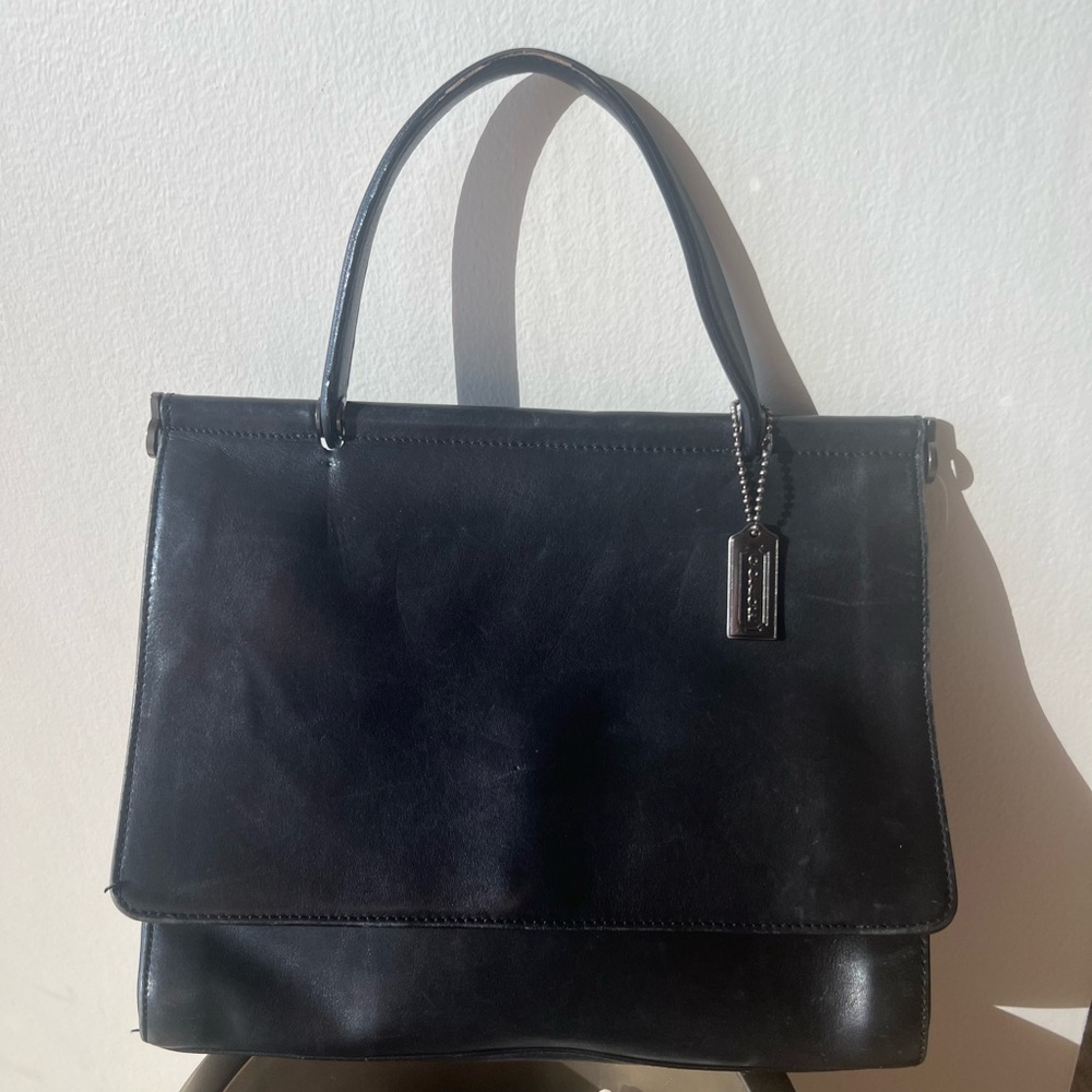 Vintage Coach Black Leather Top Handle Satchel | Classic Structured Bag